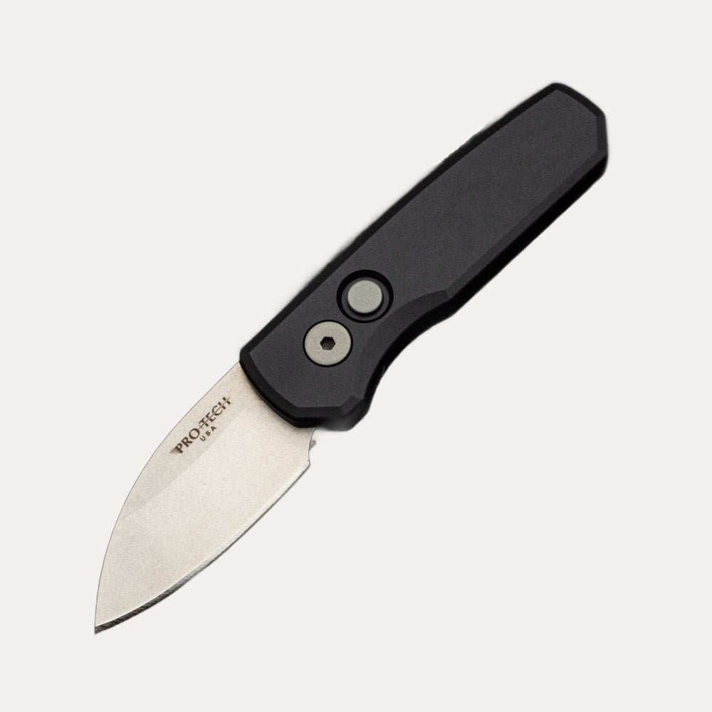 Pro-Tech Knives Runt 5 - Black Aluminum Handle - Stonewash 20-CV Wharncliffe blade