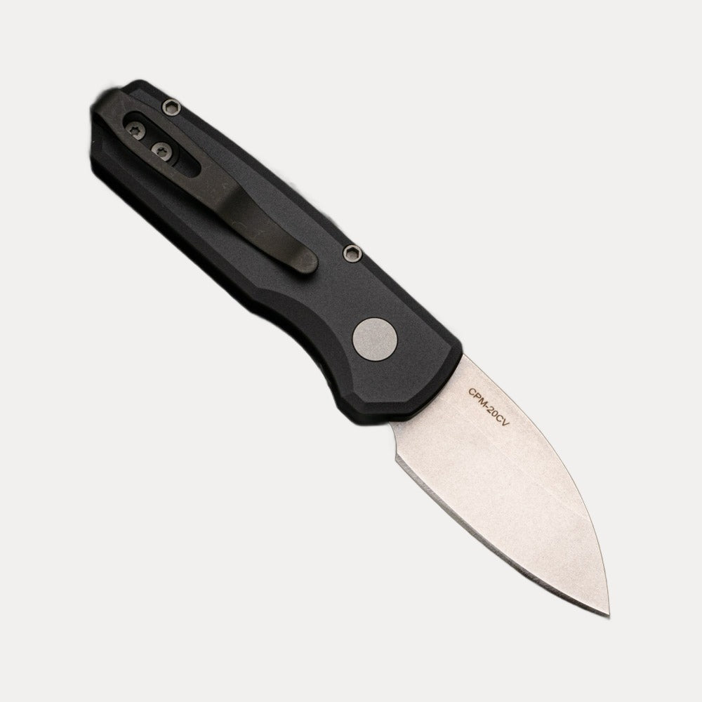 Pro-Tech Knives Runt 5 - Black Aluminum Handle - Stonewash 20-CV Wharncliffe blade