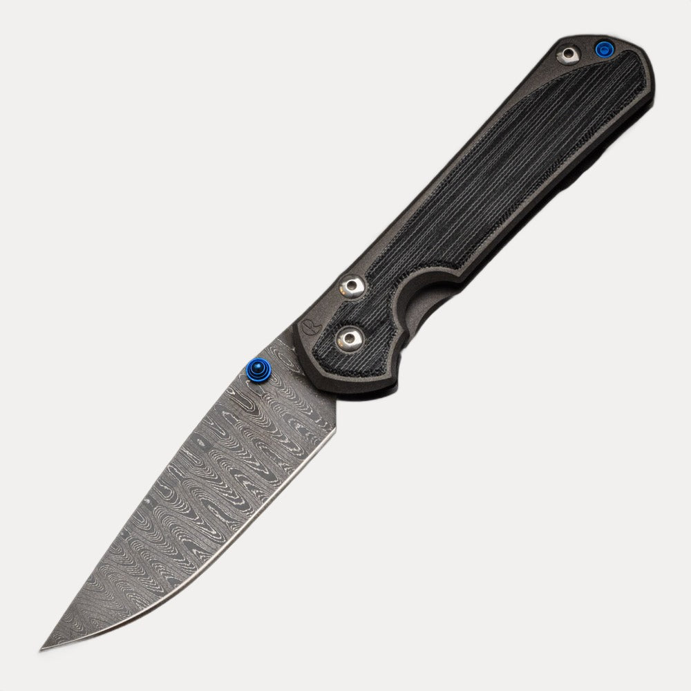 CHRIS REEVE LARGE SEBENZA 31 BLACK CANVAS MICARTA INLAY - LADDER BLADE - BLUE DOUBLE THUMB LUGS