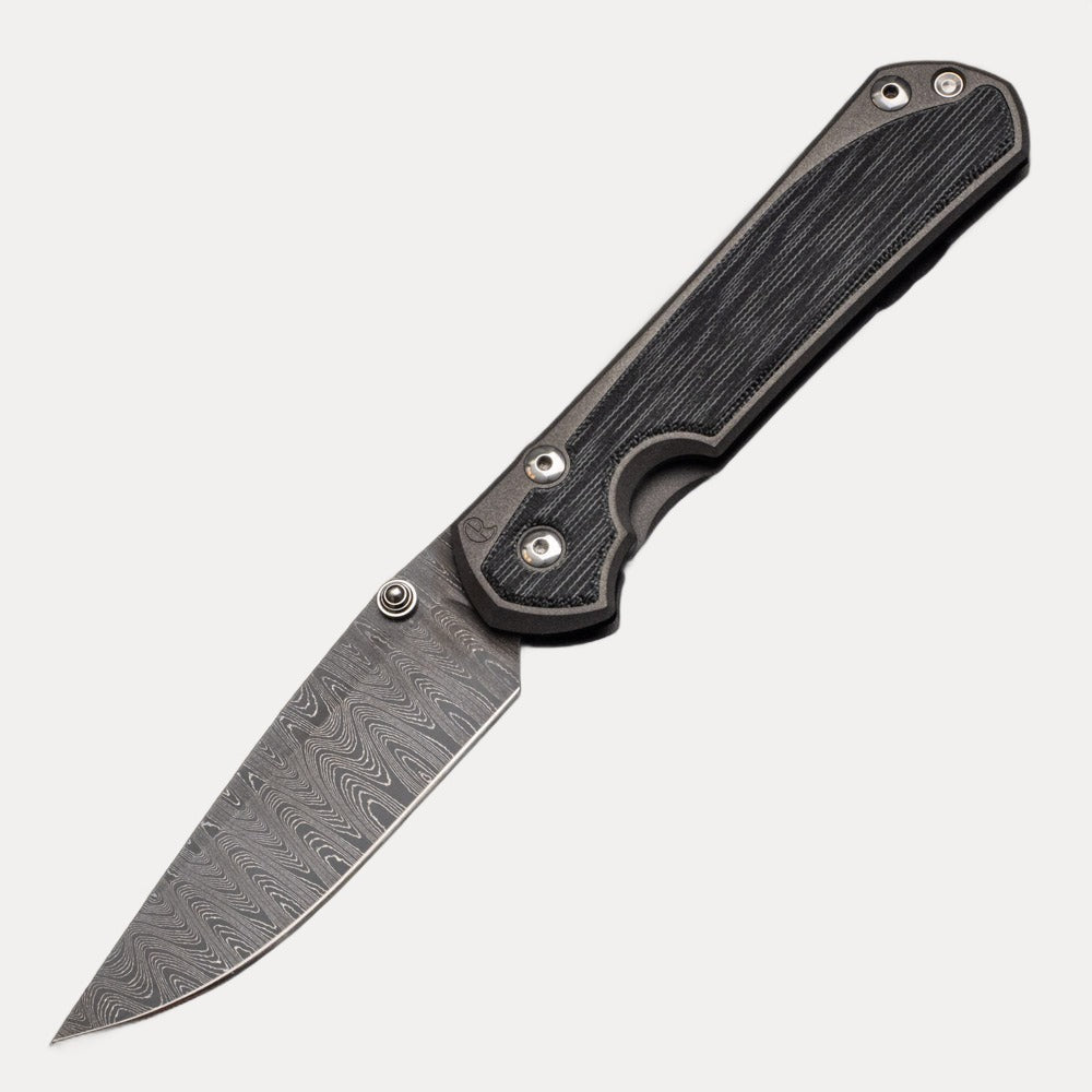 CHRIS REEVE LARGE SEBENZA 31 BLACK CANVAS MICARTA INLAY - LADDER BLADE - SILVER DOUBLE THUMB LUGS