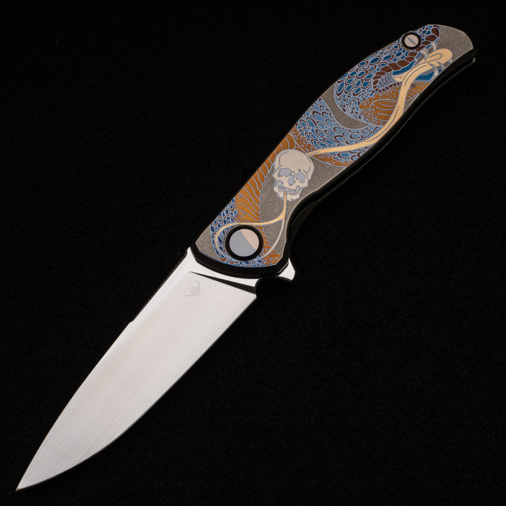 SHIROGOROV KNIVES - MAD RUSSIAN CUSTOM ART EDITION "RATTLESNAKE" F95 FLIPPER - M390 BLADE - TITANIUM HANDLE - MRBS