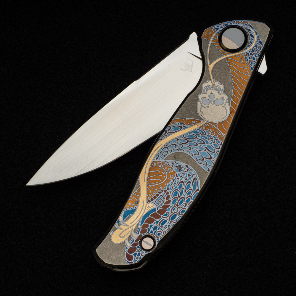 SHIROGOROV KNIVES - MAD RUSSIAN CUSTOM ART EDITION "RATTLESNAKE" F95 FLIPPER - M390 BLADE - TITANIUM HANDLE - MRBS