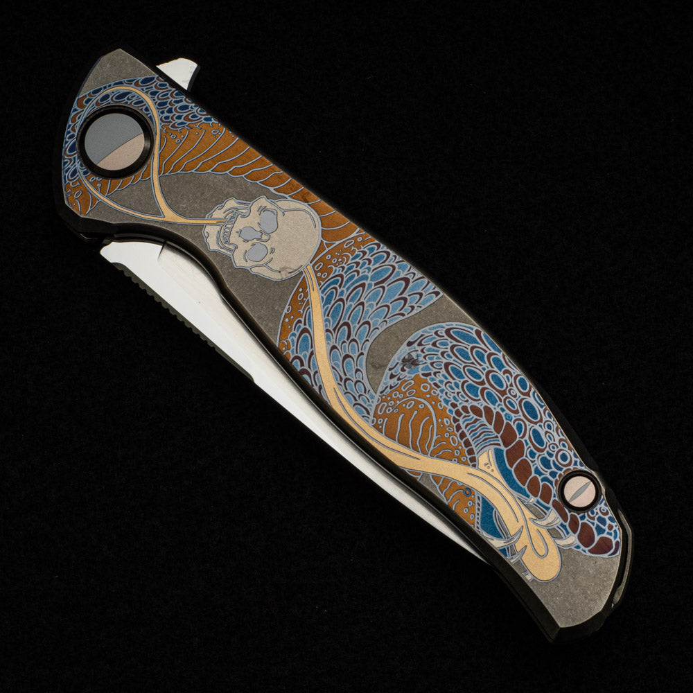 SHIROGOROV KNIVES - MAD RUSSIAN CUSTOM ART EDITION "RATTLESNAKE" F95 FLIPPER - M390 BLADE - TITANIUM HANDLE - MRBS