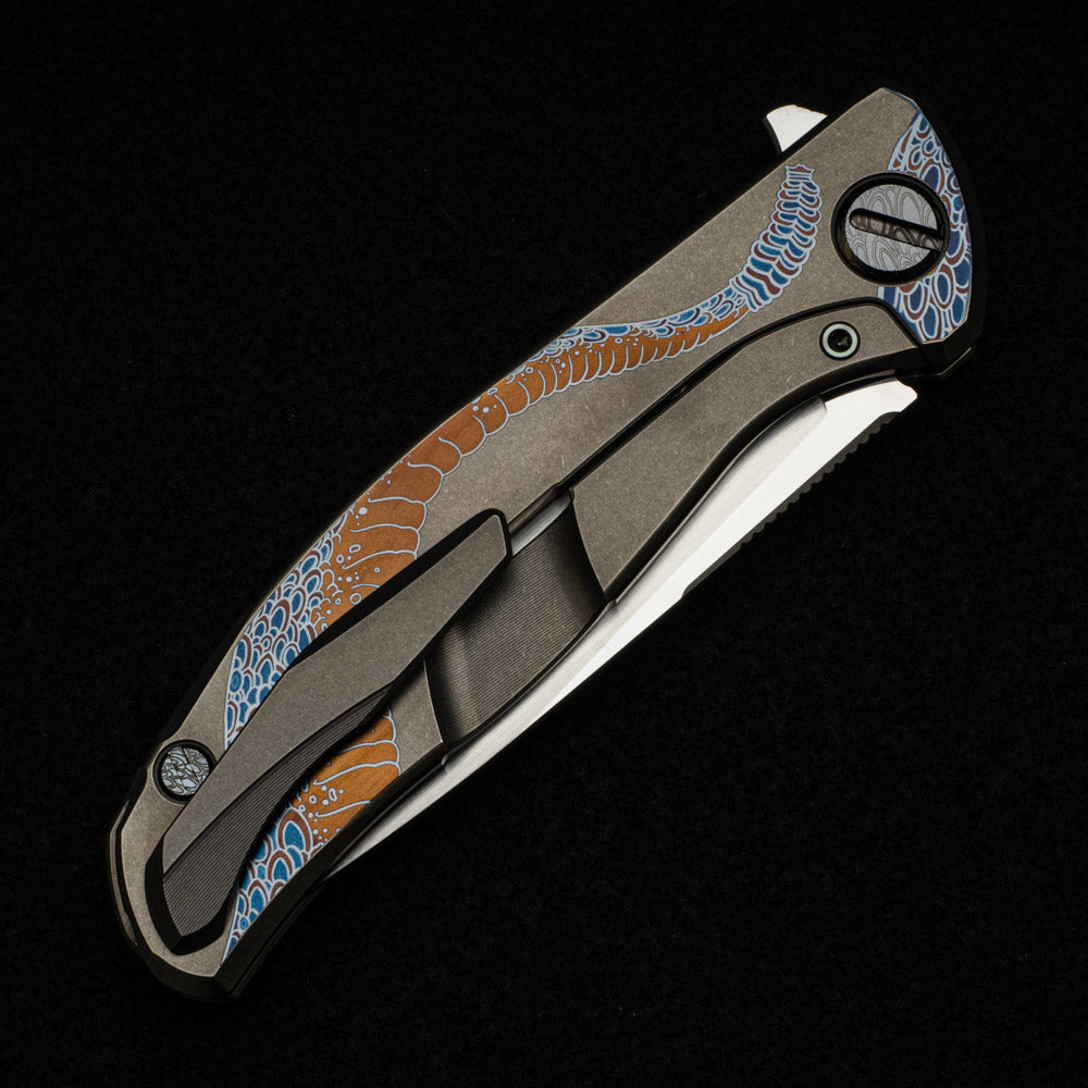 SHIROGOROV KNIVES - MAD RUSSIAN CUSTOM ART EDITION "RATTLESNAKE" F95 FLIPPER - M390 BLADE - TITANIUM HANDLE - MRBS