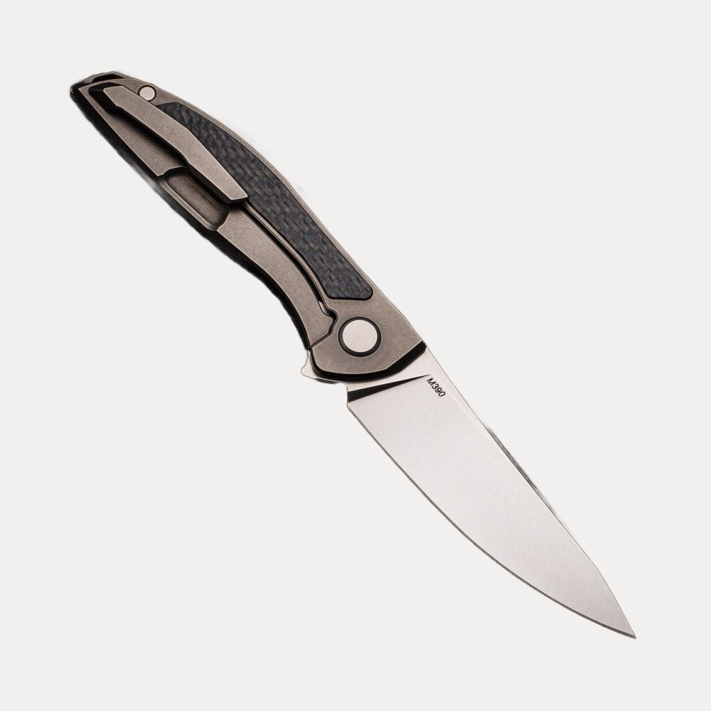 SHIROGOROV HATION ZERO - M390 BLADE - BLUE CARBON FIBER & TITANIUM HANDLE - MRBS