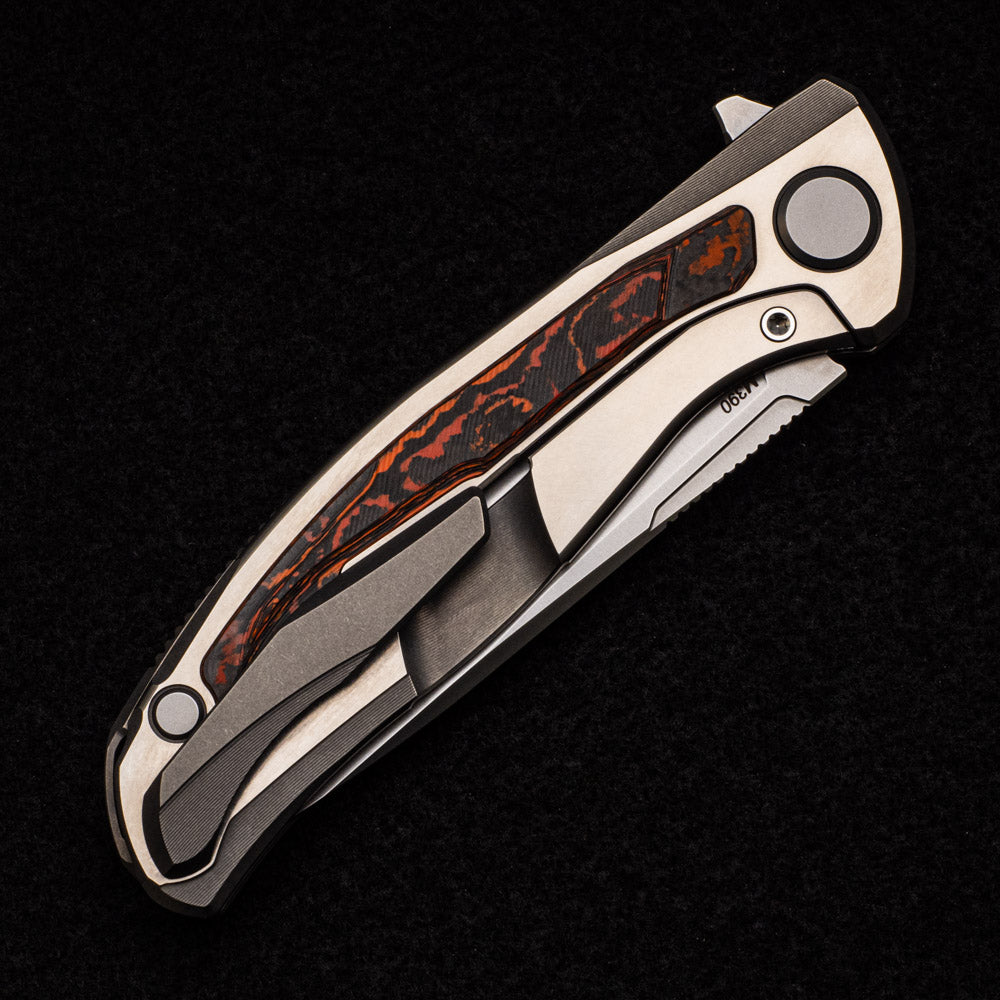 SHIROGOROV F95R NL - M390 BLADE - STONEWASHED TITANIUM HANDLE W- "MARS VALLEY" CARBON FIBER INLAY- MRBS