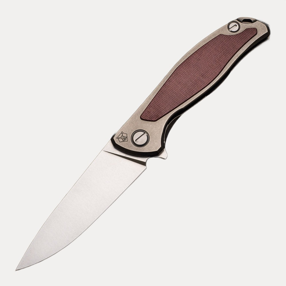 SHIROGOROV F95NL - S30V BLADE - STONEWASHED TITANIUM HANDLE W- MAROON MICARTA INLAY- SRB