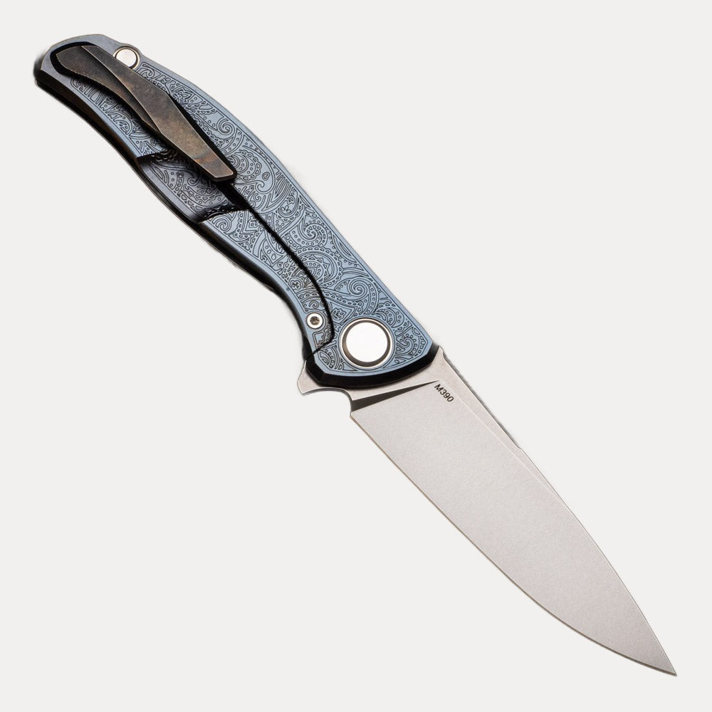 SHIROGOROV - TI2 DESIGN PAISLEY ETCH F95 - M390 BLADE - TITANIUM HANDLE - MRBS