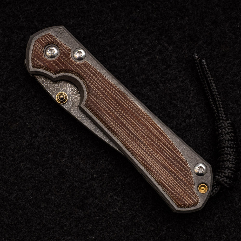 CHRIS REEVE SMALL SEBENZA 31 NATURAL CANVAS MICARTA INLAY - RAINDROP BLADE - GOLD DOUBLE THUMB LUGS