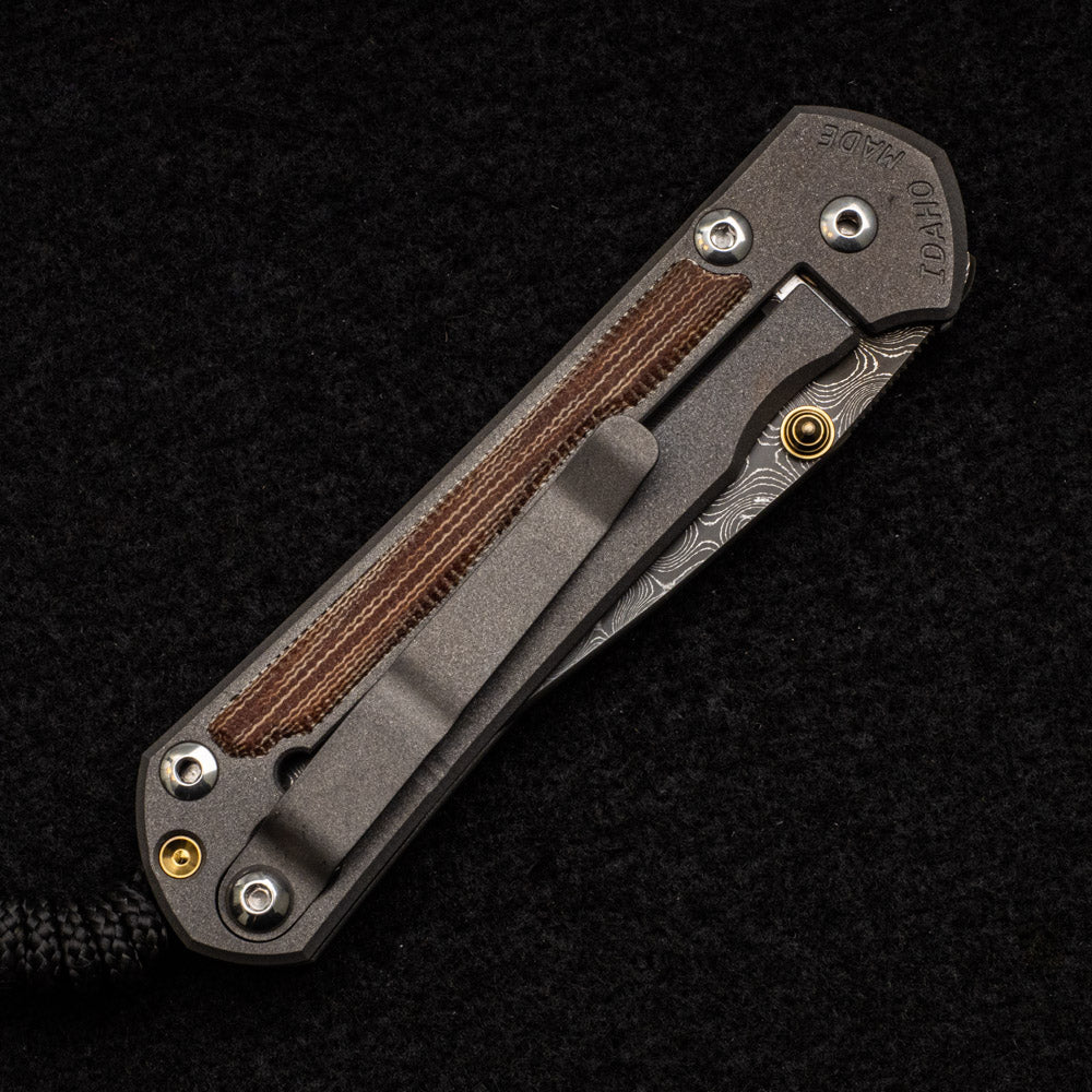 CHRIS REEVE SMALL SEBENZA 31 NATURAL CANVAS MICARTA INLAY - RAINDROP BLADE - GOLD DOUBLE THUMB LUGS