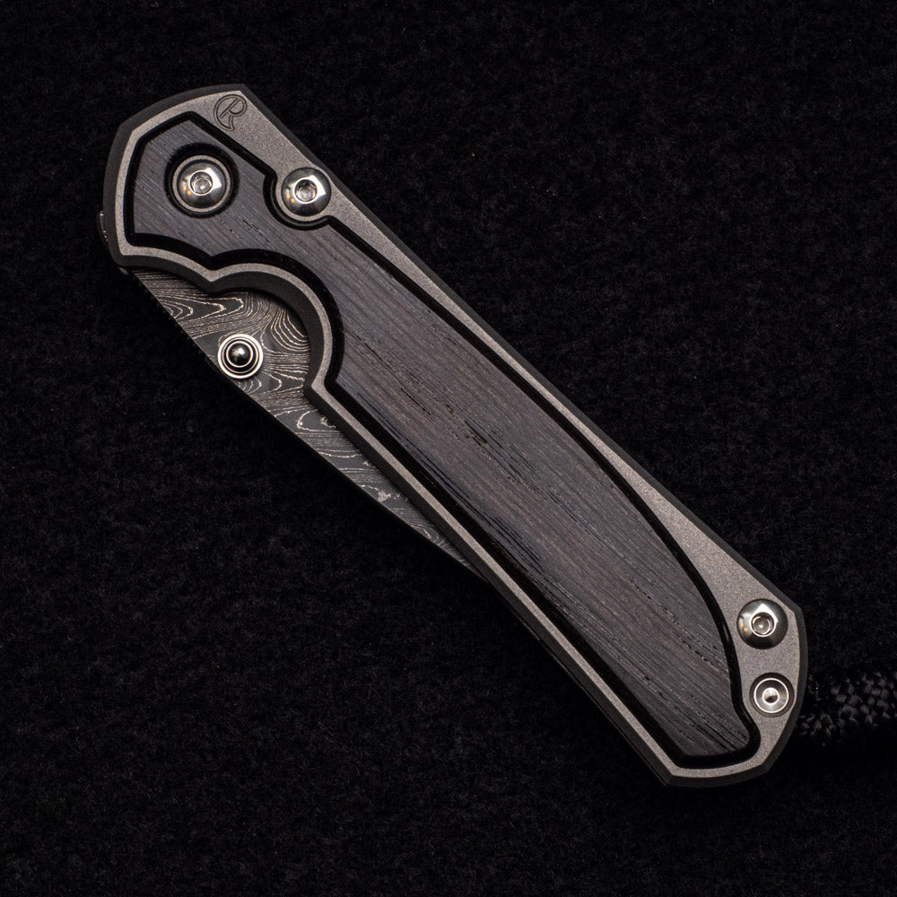 CHRIS REEVE SMALL SEBENZA 31 BOG OAK INLAY - BOOMERANG BLADE - SILVER DOUBLE THUMB LUGS