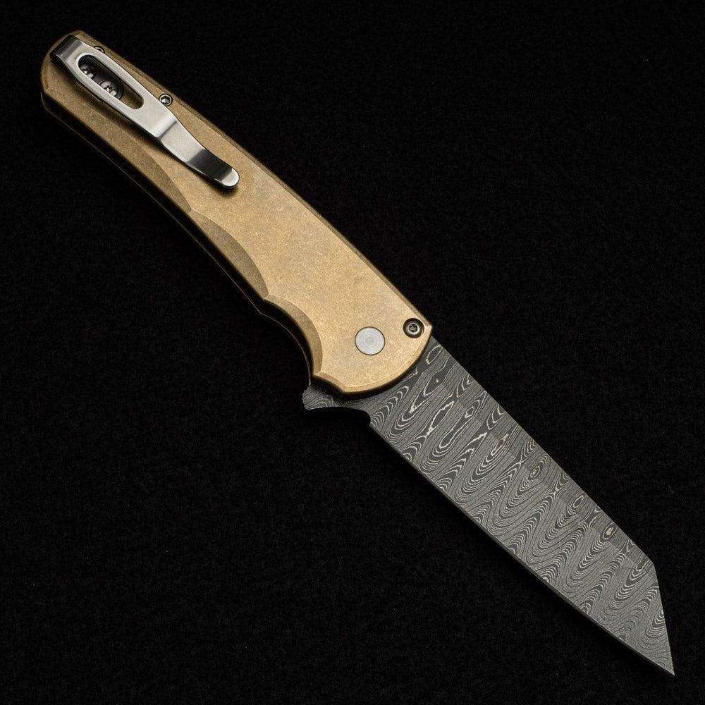 Pro-Tech Knives Malibu Flipper - SW Bronze AL Handle - Chad Nichols Reverse Tanto Blade - Black Mother of Pearl Button