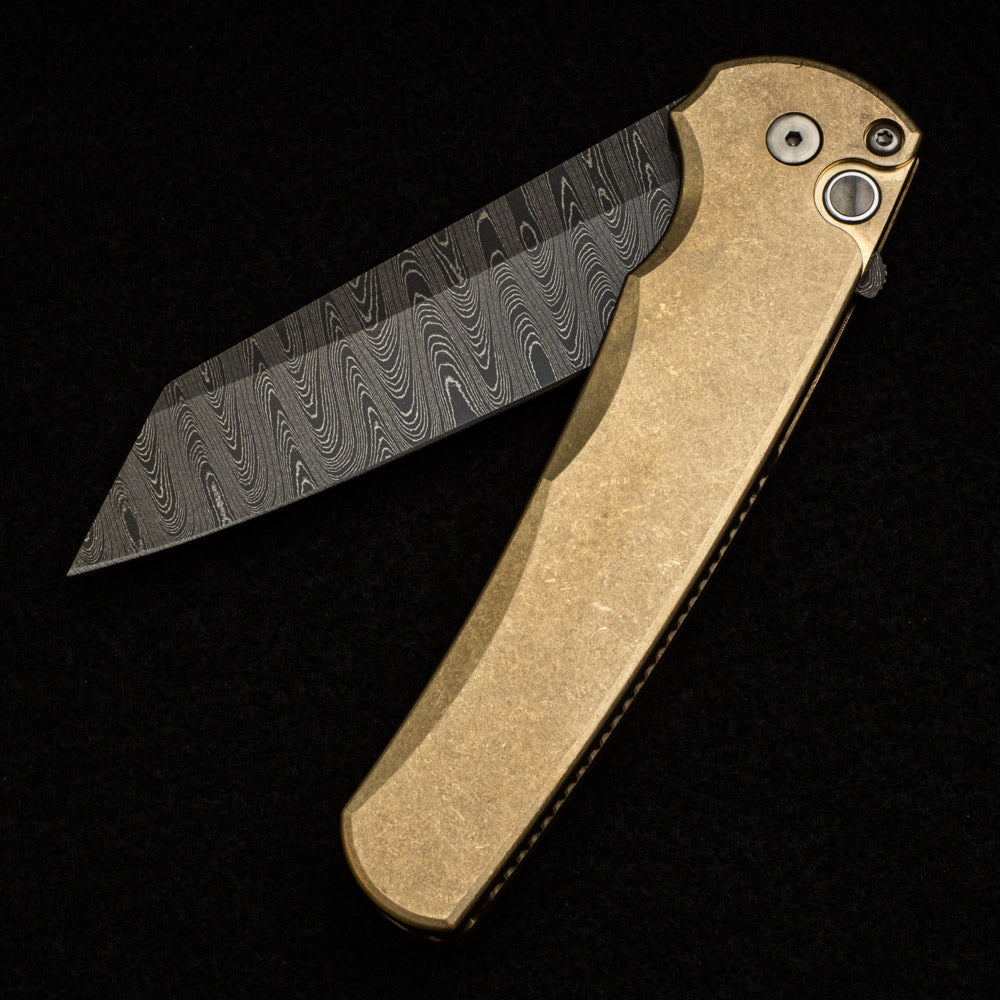 Pro-Tech Knives Malibu Flipper - SW Bronze AL Handle - Chad Nichols Reverse Tanto Blade - Black Mother of Pearl Button