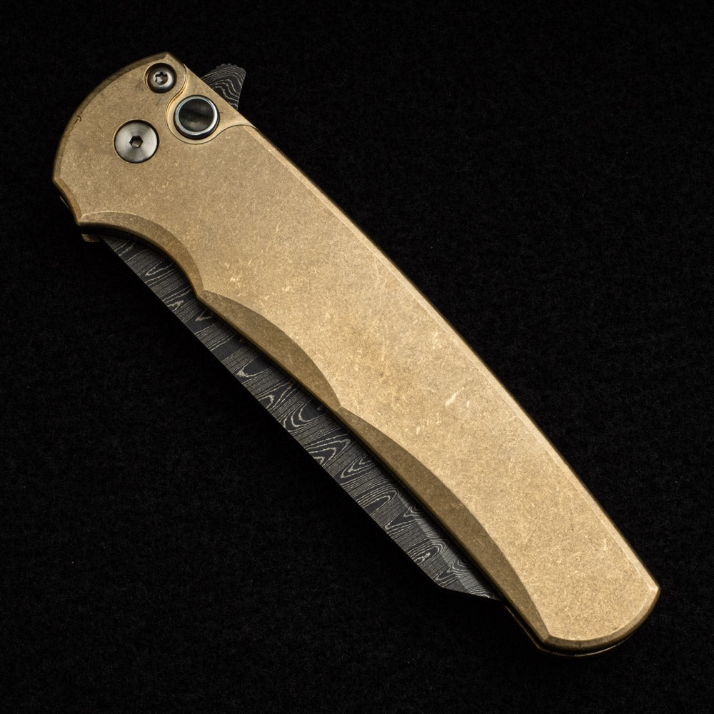 Pro-Tech Knives Malibu Flipper - SW Bronze AL Handle - Chad Nichols Reverse Tanto Blade - Black Mother of Pearl Button