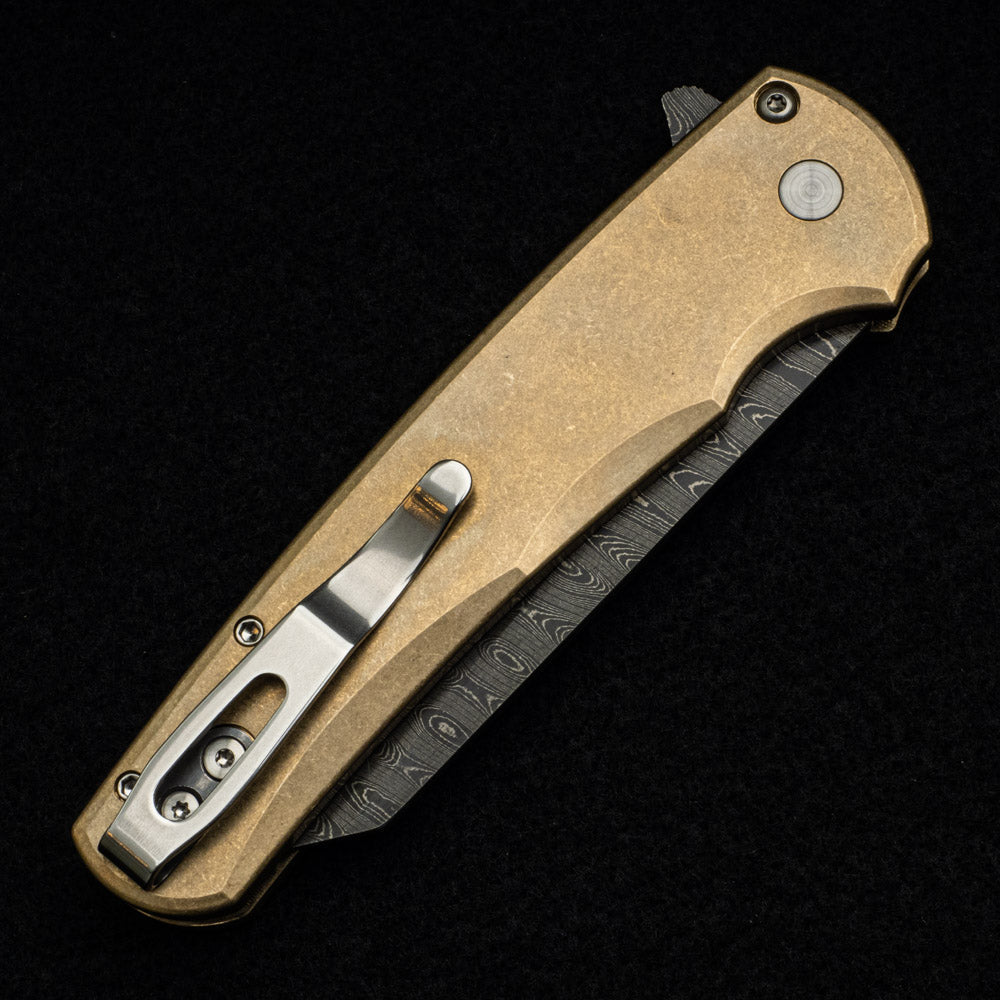 Pro-Tech Knives Malibu Flipper - SW Bronze AL Handle - Chad Nichols Reverse Tanto Blade - Black Mother of Pearl Button