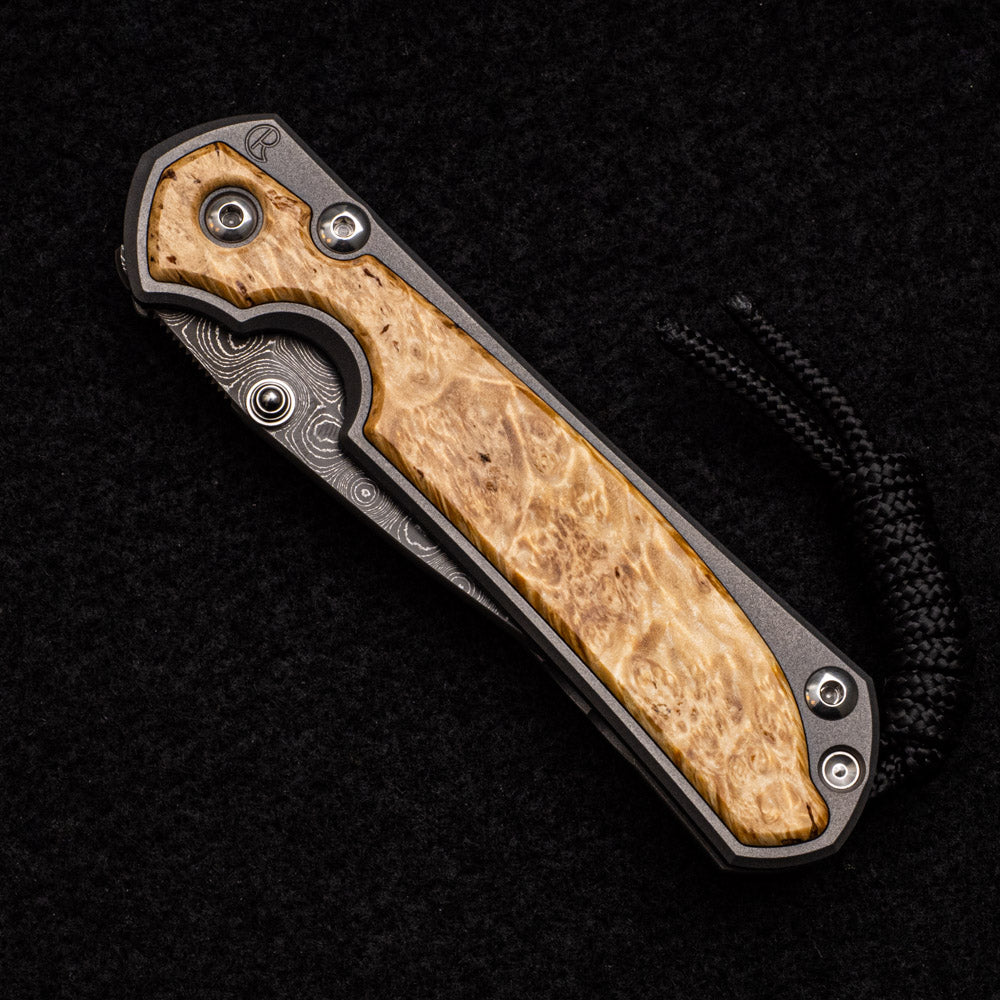 CHRIS REEVE SMALL SEBENZA 31 BOX ELDER - RAINDROP BLADE - SILVER DOUBLE THUMB LUGS