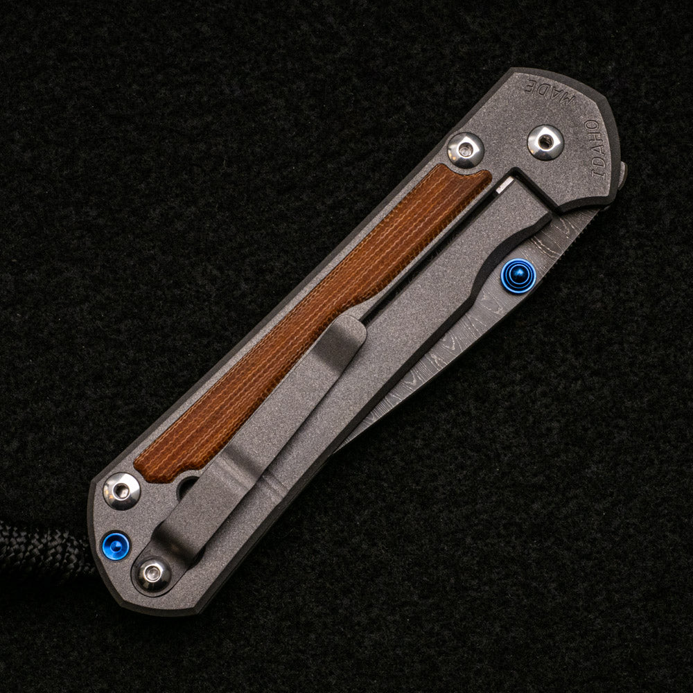 CHRIS REEVE LARGE SEBENZA 31 NATURAL CANVAS MICARTA INLAY - LADDER BLADE - BLUE DOUBLE THUMB LUGS