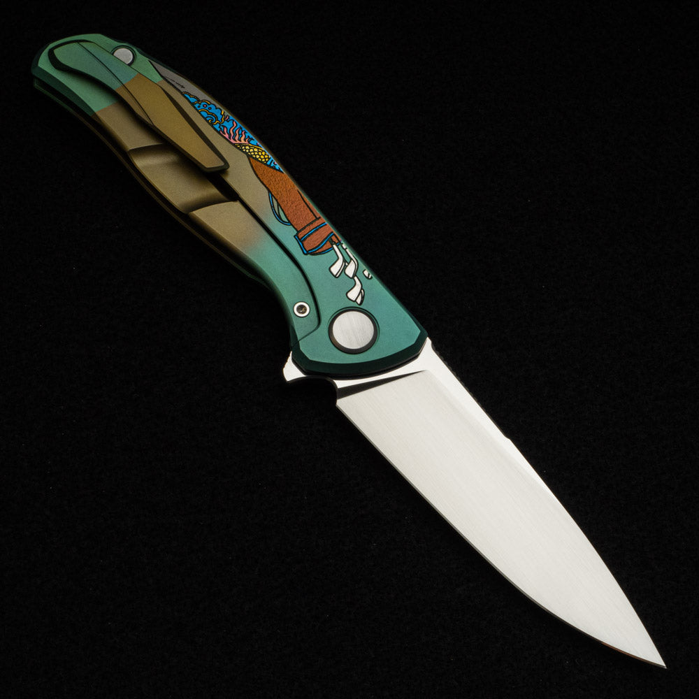 SHIROGOROV KNIVES - MAD RUSSIAN CUSTOM ART EDITION "GOLFER" F95 FLIPPER - M390 BLADE - TITANIUM HANDLE - MRBS