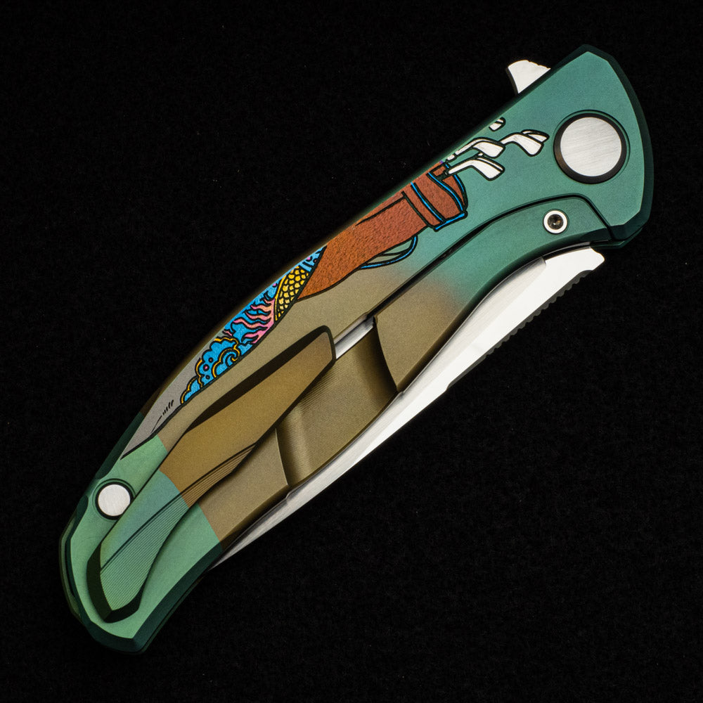 SHIROGOROV KNIVES - MAD RUSSIAN CUSTOM ART EDITION "GOLFER" F95 FLIPPER - M390 BLADE - TITANIUM HANDLE - MRBS