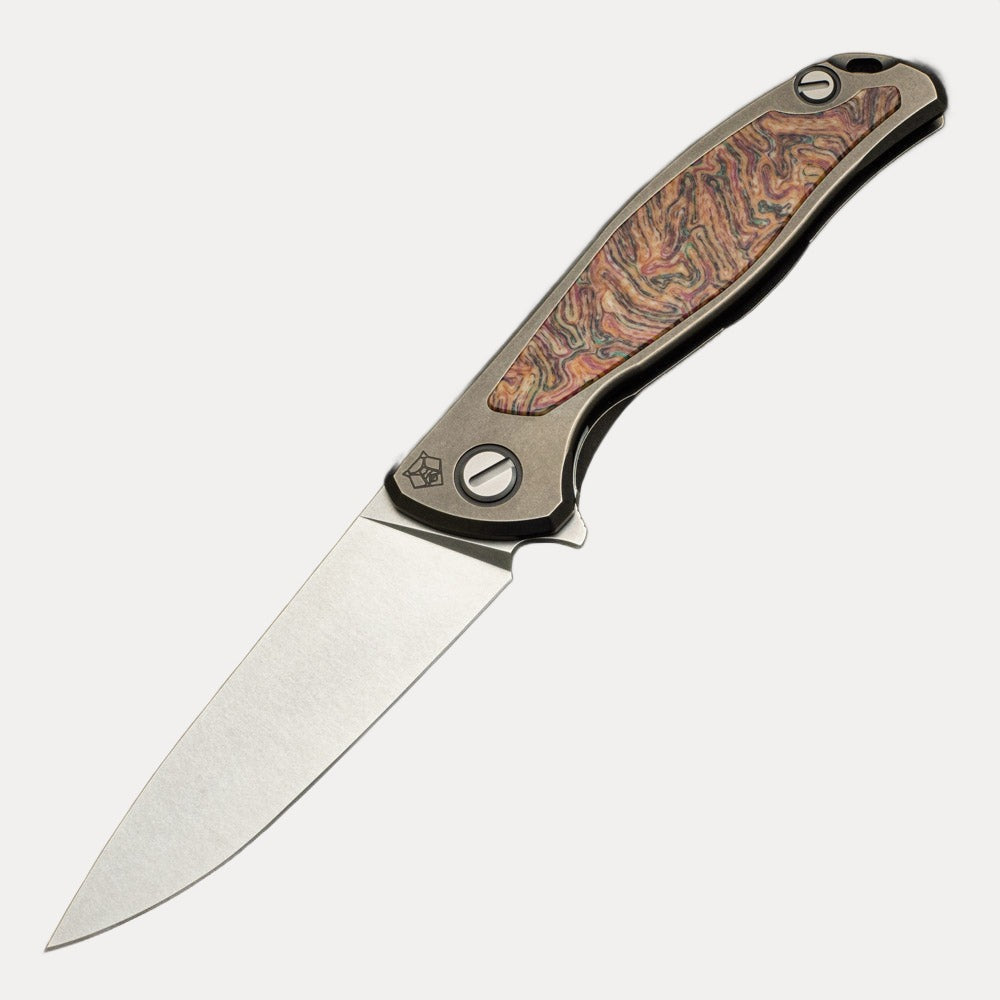 SHIROGOROV F95NL - ELMAX BLADE - STONEWASHED TITANIUM HANDLE W- CRAZY MICARTA INLAY- SRB