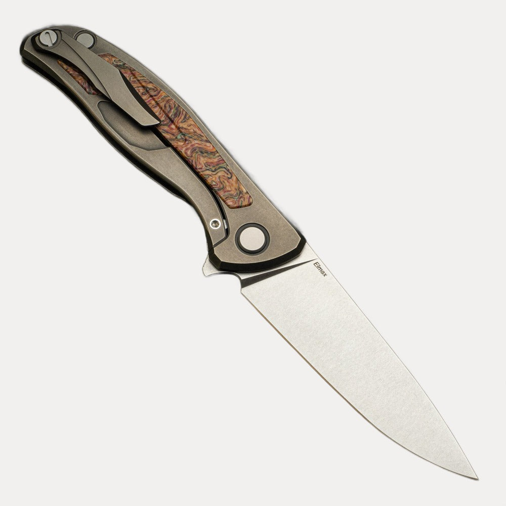 SHIROGOROV F95NL - ELMAX BLADE - STONEWASHED TITANIUM HANDLE W- CRAZY MICARTA INLAY- SRB