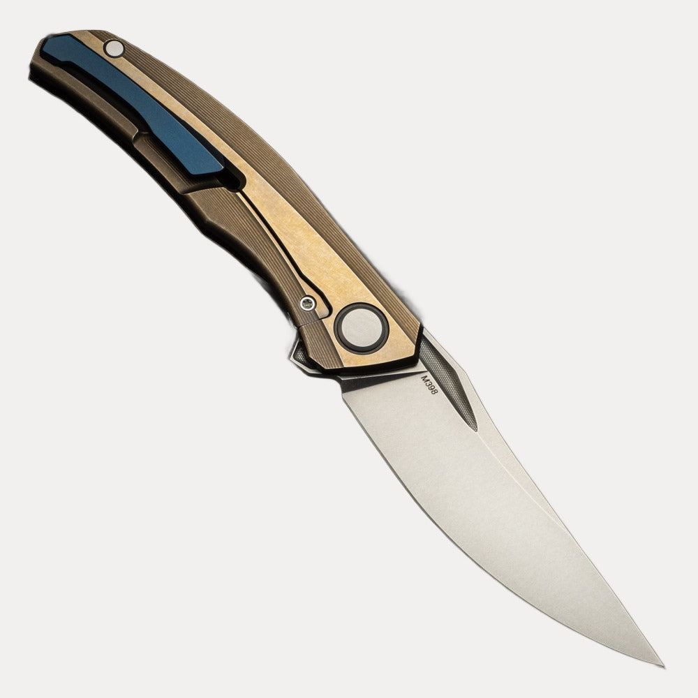 SHIROGOROV QUANTUM - M398 BLADE - BRONZE TITANIUM HANDLE WITH BLUE ACCENTS - MRBS