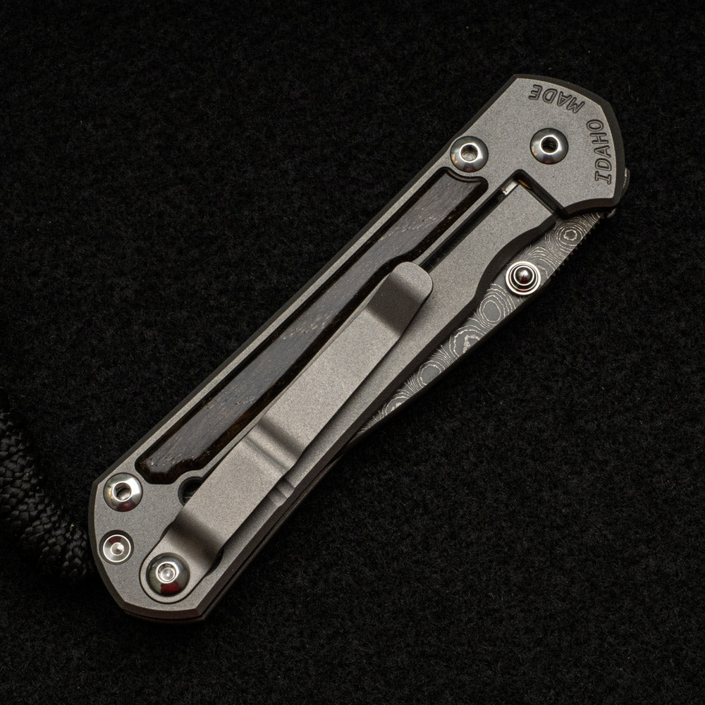 CHRIS REEVE SMALL SEBENZA 31 BOG OAK INLAY - RAINDROP BLADE - SILVER DOUBLE THUMB LUGS