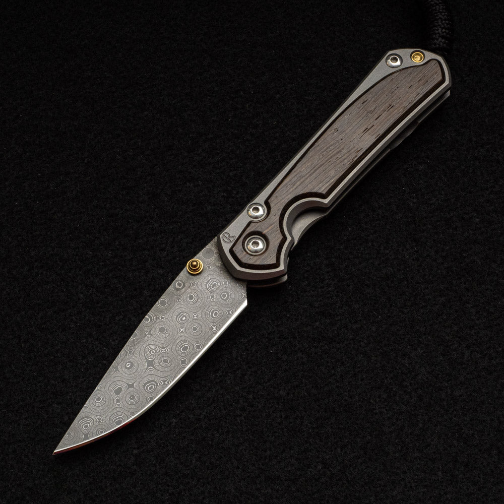 CHRIS REEVE SMALL SEBENZA 31 BOG OAK INLAY - RAINDROP BLADE - GOLD DOUBLE THUMB LUGS