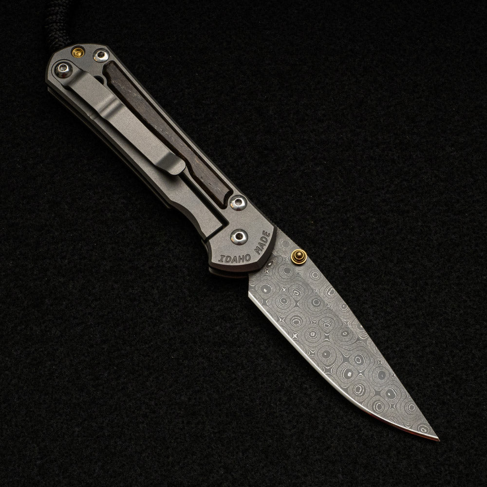 CHRIS REEVE SMALL SEBENZA 31 BOG OAK INLAY - RAINDROP BLADE - GOLD DOUBLE THUMB LUGS