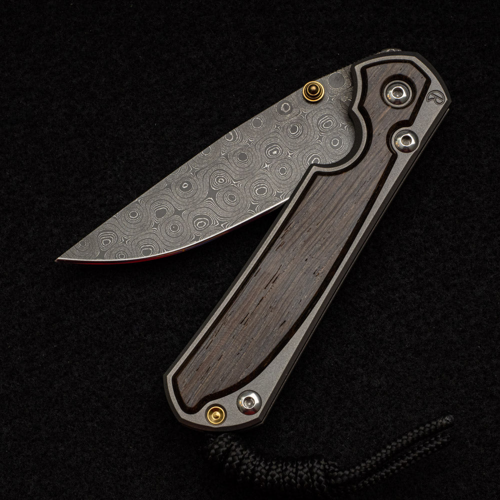 CHRIS REEVE SMALL SEBENZA 31 BOG OAK INLAY - RAINDROP BLADE - GOLD DOUBLE THUMB LUGS