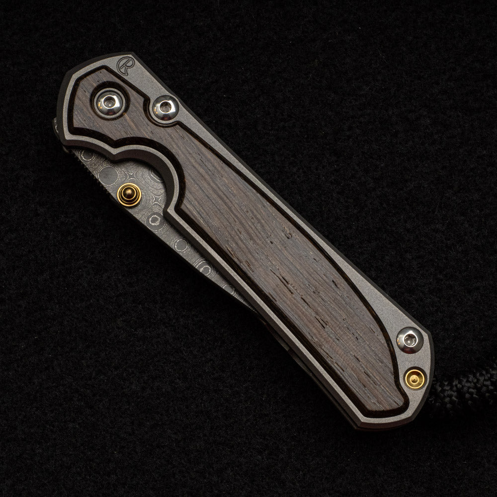 CHRIS REEVE SMALL SEBENZA 31 BOG OAK INLAY - RAINDROP BLADE - GOLD DOUBLE THUMB LUGS