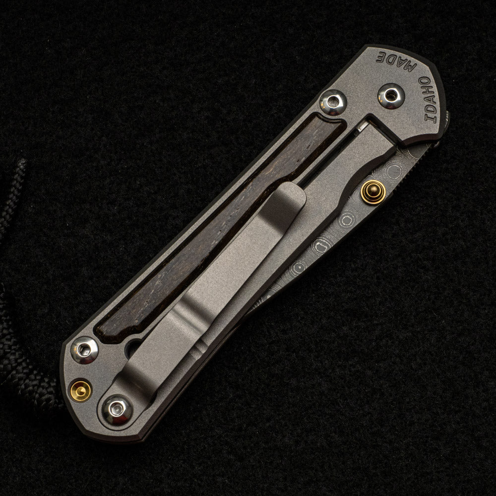 CHRIS REEVE SMALL SEBENZA 31 BOG OAK INLAY - RAINDROP BLADE - GOLD DOUBLE THUMB LUGS