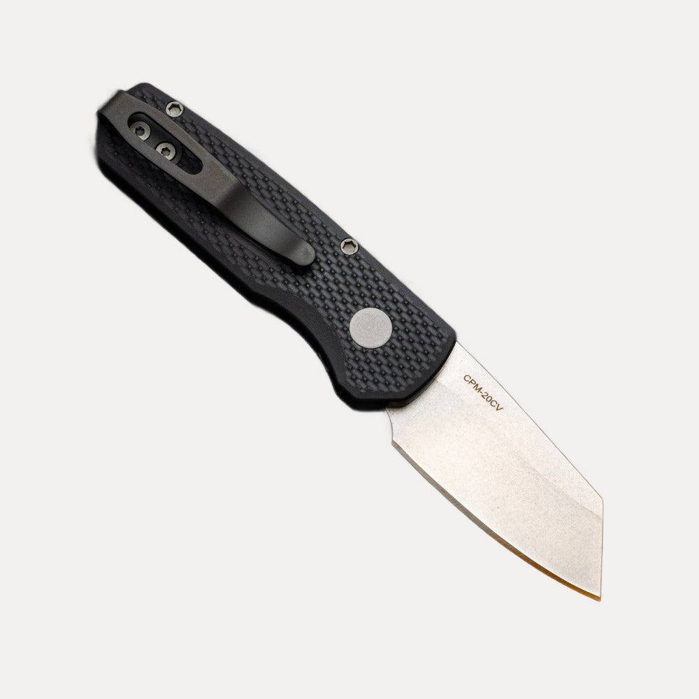 Pro-Tech Knives Runt 5 - Textured Black Aluminum Handle - Stonewash 20-CV Reverse Tanto Blade - R5205