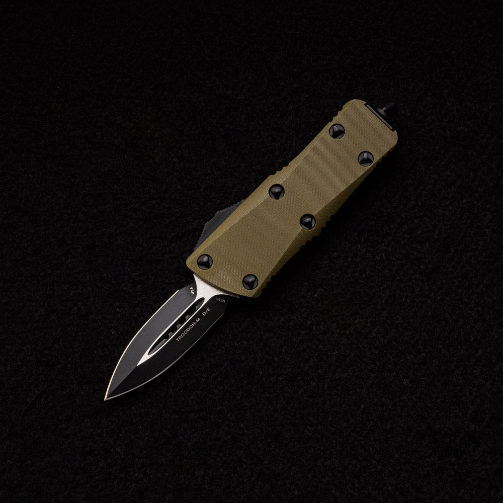 MICROTECH TROODON MINI D-E SIGNATURE SERIES OD GREEN G-10 COMPOSITE TOP 238-1 GTODS S-N 006