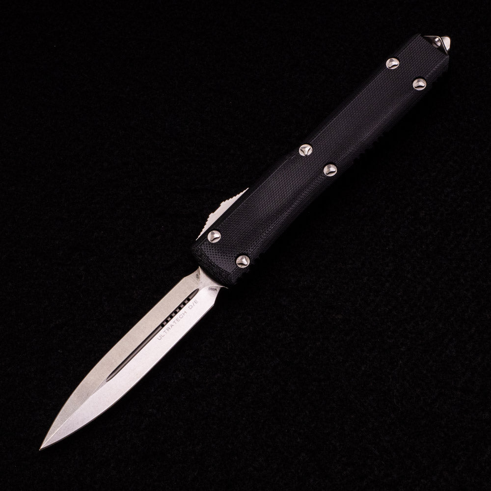 MICROTECH ULTRATECH D-E CONTOURED BLACK G10 COMPOSITE STONEWASH STANDARD 122-10 GTBK