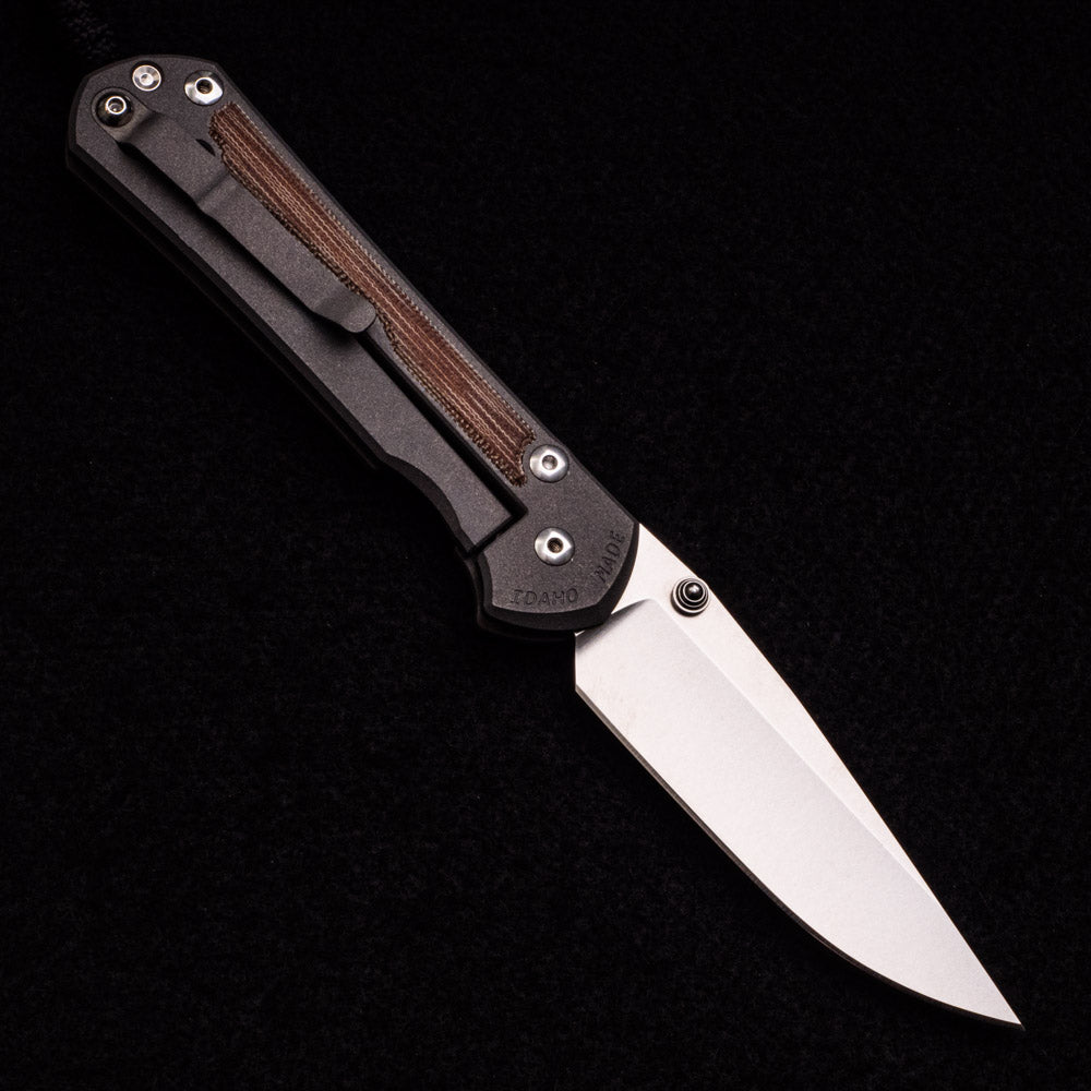 CHRIS REEVE LARGE SEBENZA 31 NATURAL CANVAS MICARTA INLAY – CPM S45VN BLADE – SILVER DOUBLE THUMB LUGS