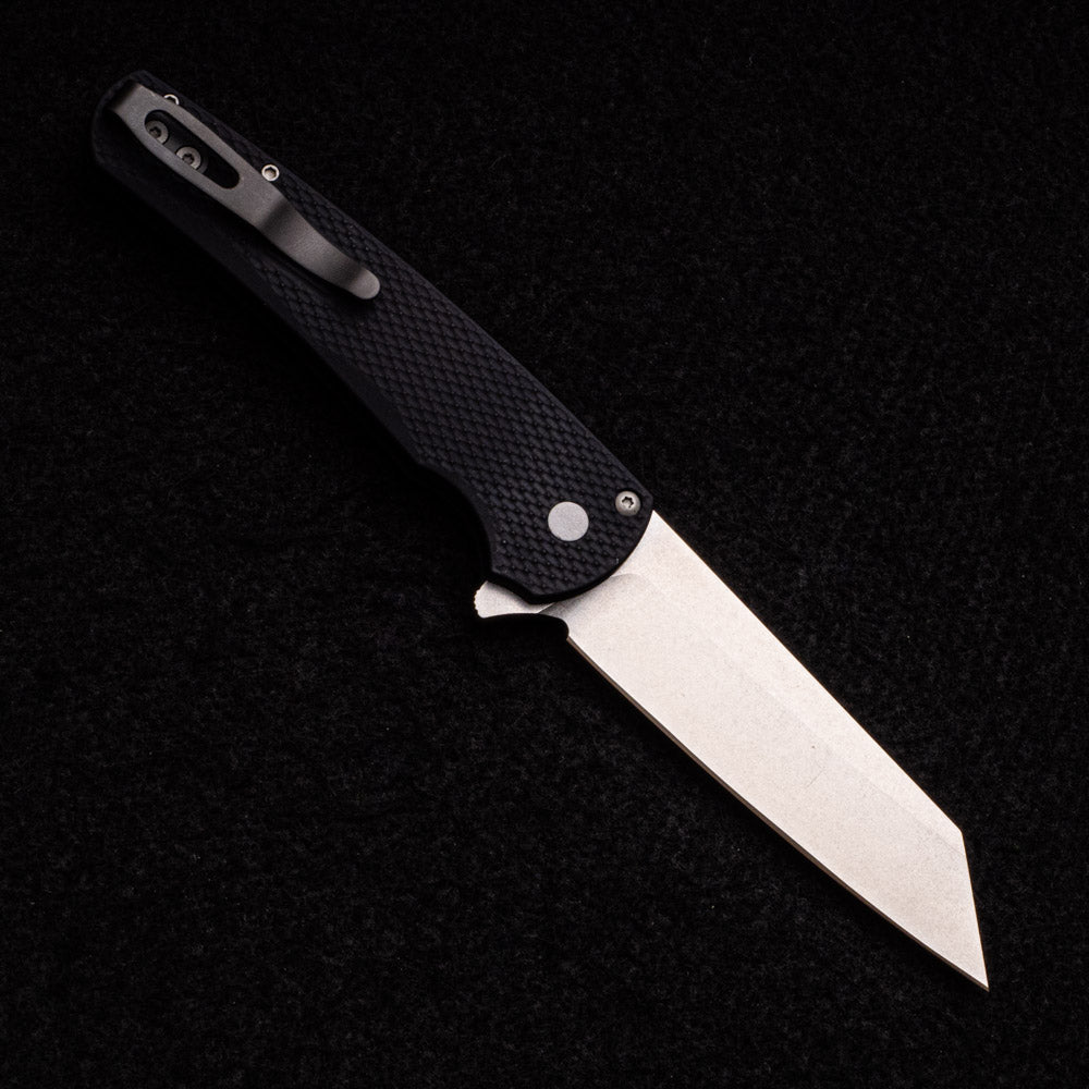 Pro-Tech Knives Malibu Flipper – Textured Black Aluminum Scales- 20CV Stonewashed Reverse Tanto Blade