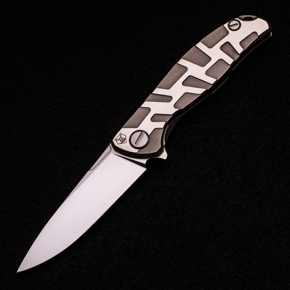 SHIROGOROV F95 “T” PATTERN – SPECIAL EDITION – M390 BLADE – TITANIUM HANDLE W- SATIN FLATS – MRBS