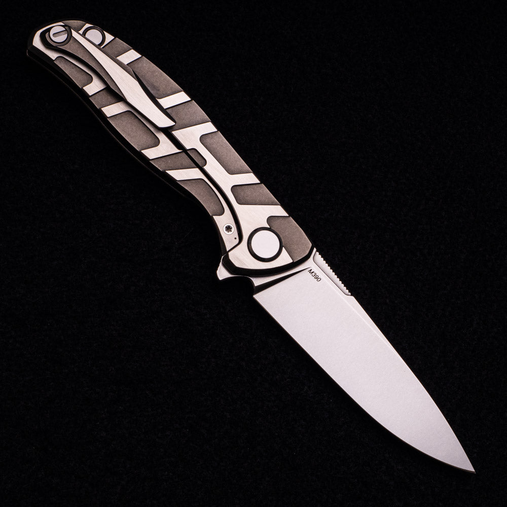 SHIROGOROV F95 “T” PATTERN – SPECIAL EDITION – M390 BLADE – TITANIUM HANDLE W- SATIN FLATS – MRBS