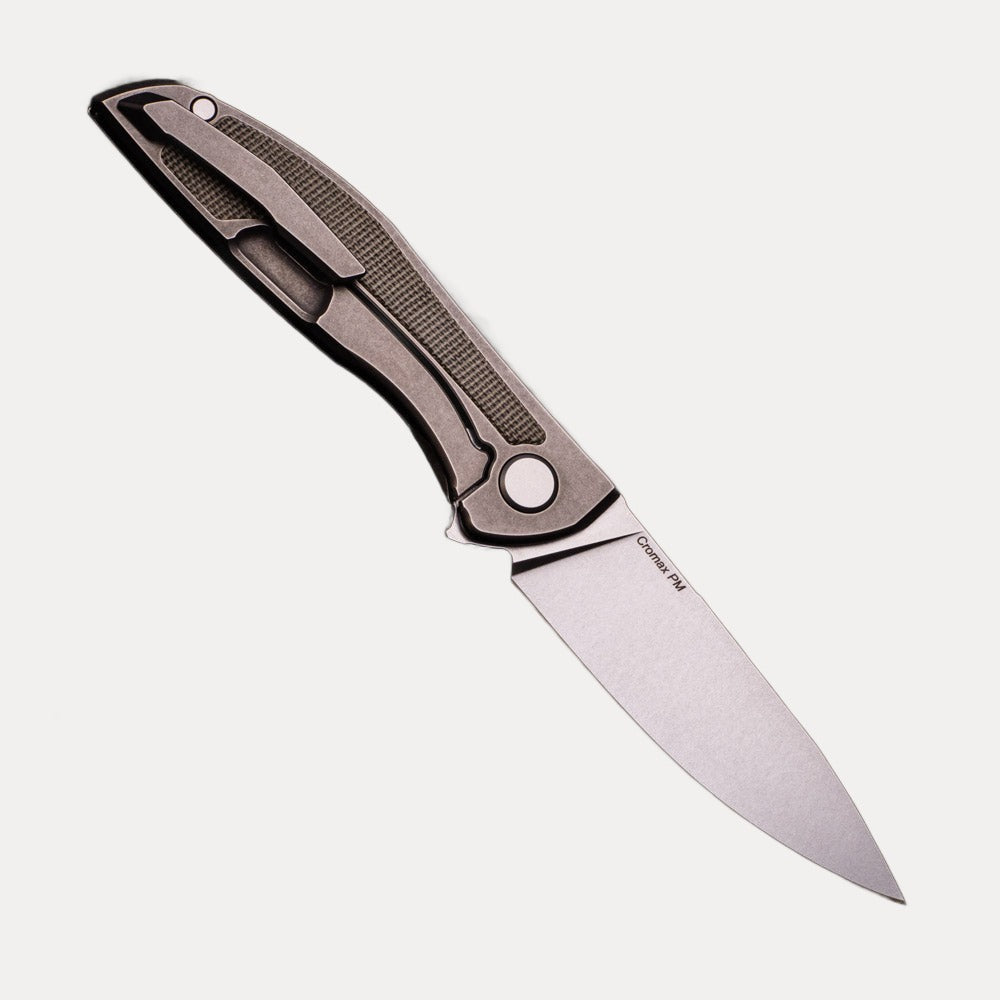 Shirogorov NeOn NL – CROMAX PM BLADE – TITANIUM HANDLE W- GREEN MICARTA INLAY – MRBS