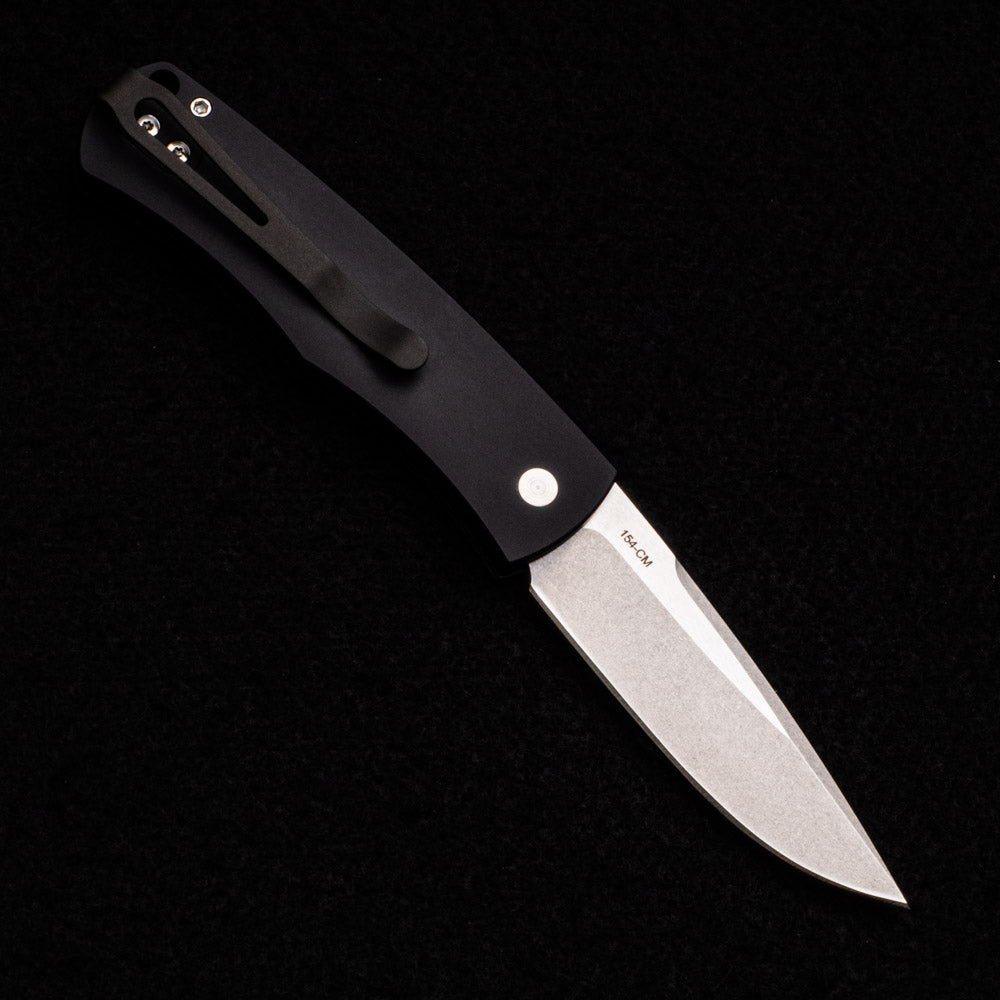 Pro-Tech Knives “Whiskers” Design – Black Handle – Patterned Bolster – Stonewash Blade BR-1.3