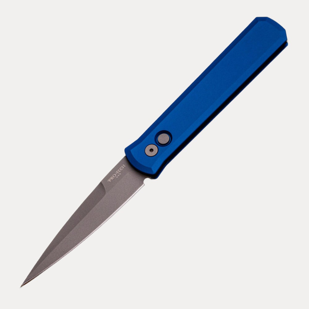 Pro-Tech Knives GODFATHER – Solid Blue Handle – Blasted Blade Plain Edge 920-BLUE