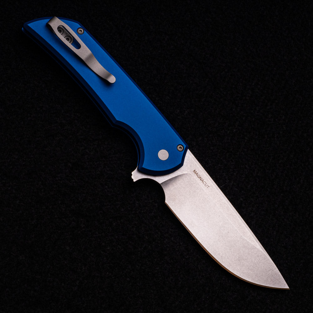 Pro-Tech Knives Mordax – Solid Blue Aluminum Handle – Stonewash Magnacut Blade – MX101-BLUE