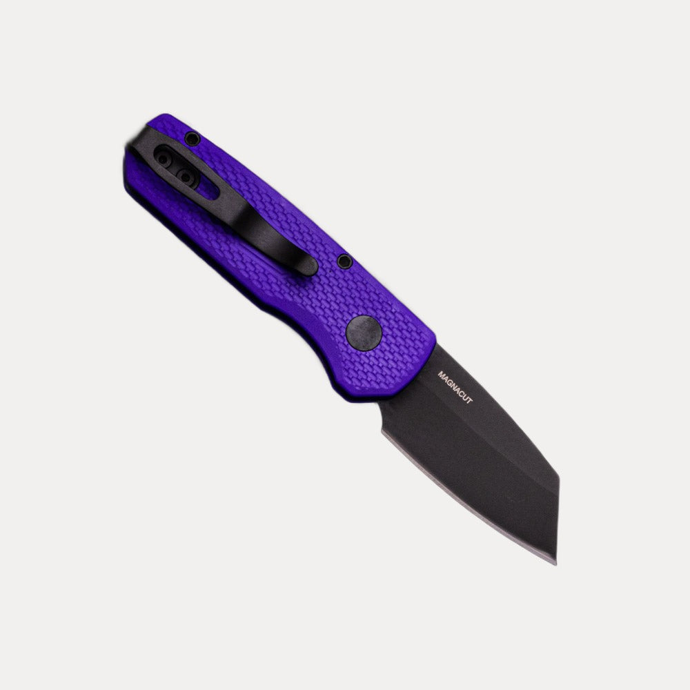 Pro-Tech Knives Runt 5 – Textured Purple Aluminum Handle – DLC Black Magnacut Reverse Tanto Blade – R5406-Purple