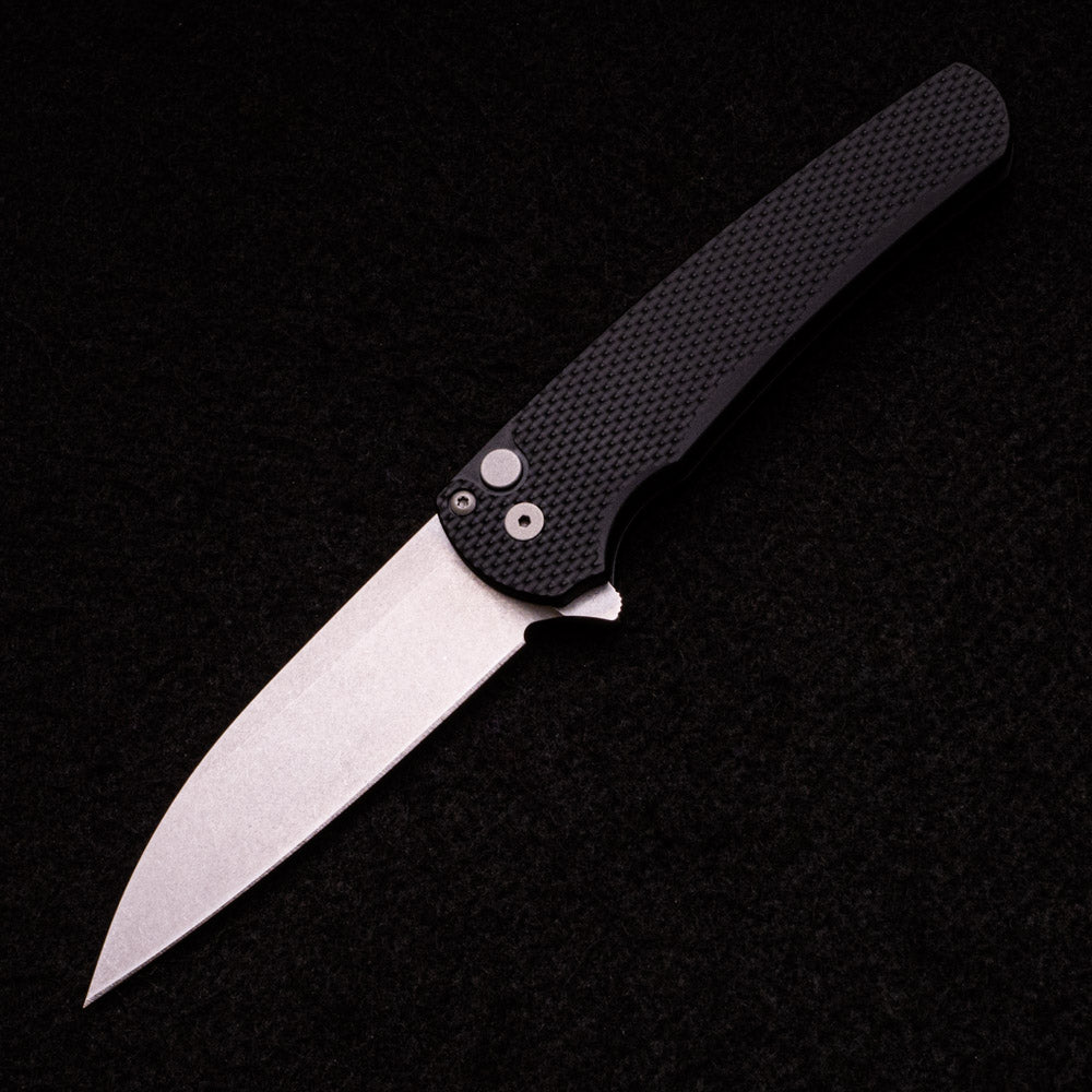 Pro-Tech Knives Malibu Flipper – Textured Black Aluminum Handle – Stonewash Finished Magnacut Wharncliffe Blade 5305