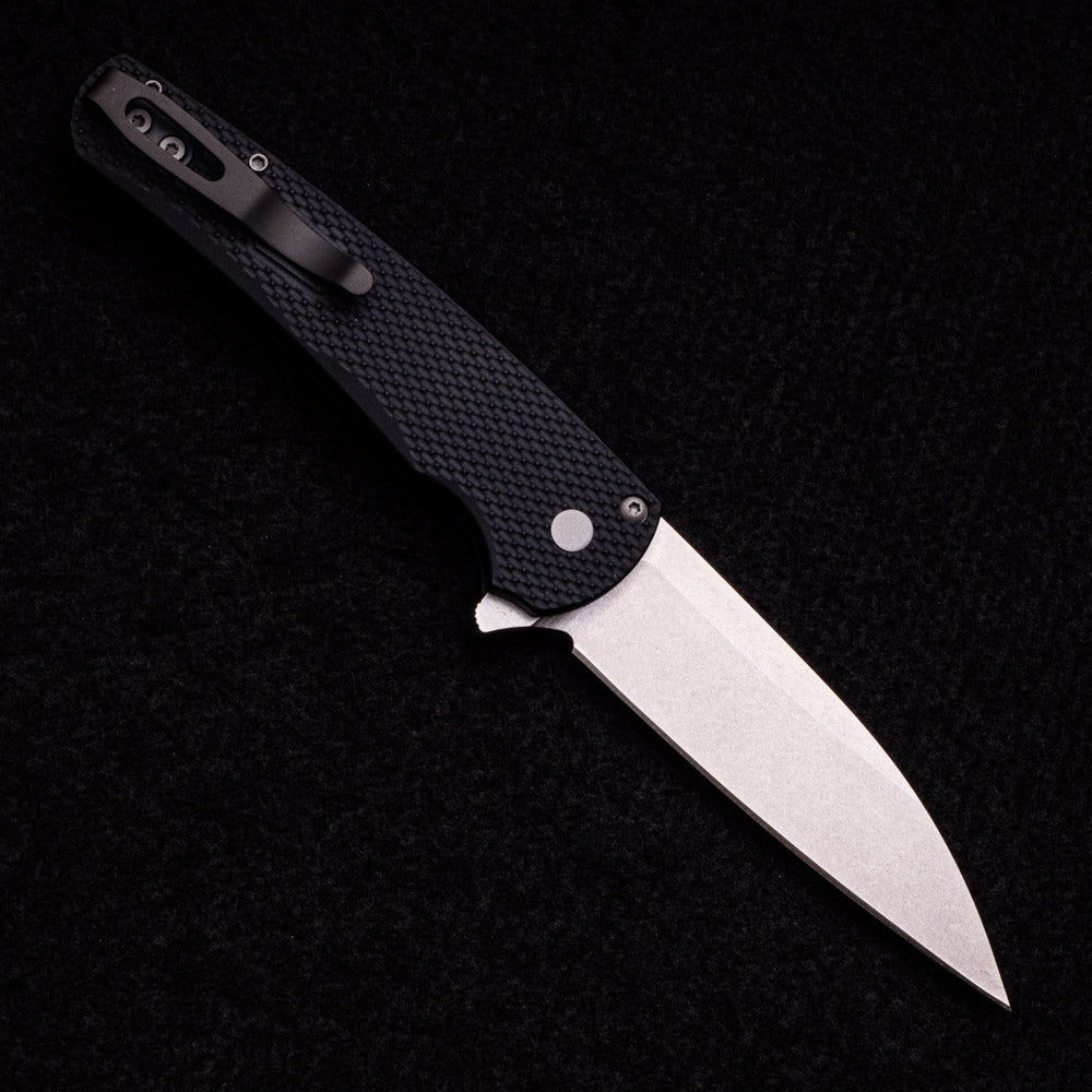 Pro-Tech Knives Malibu Flipper – Textured Black Aluminum Handle – Stonewash Finished Magnacut Wharncliffe Blade 5305