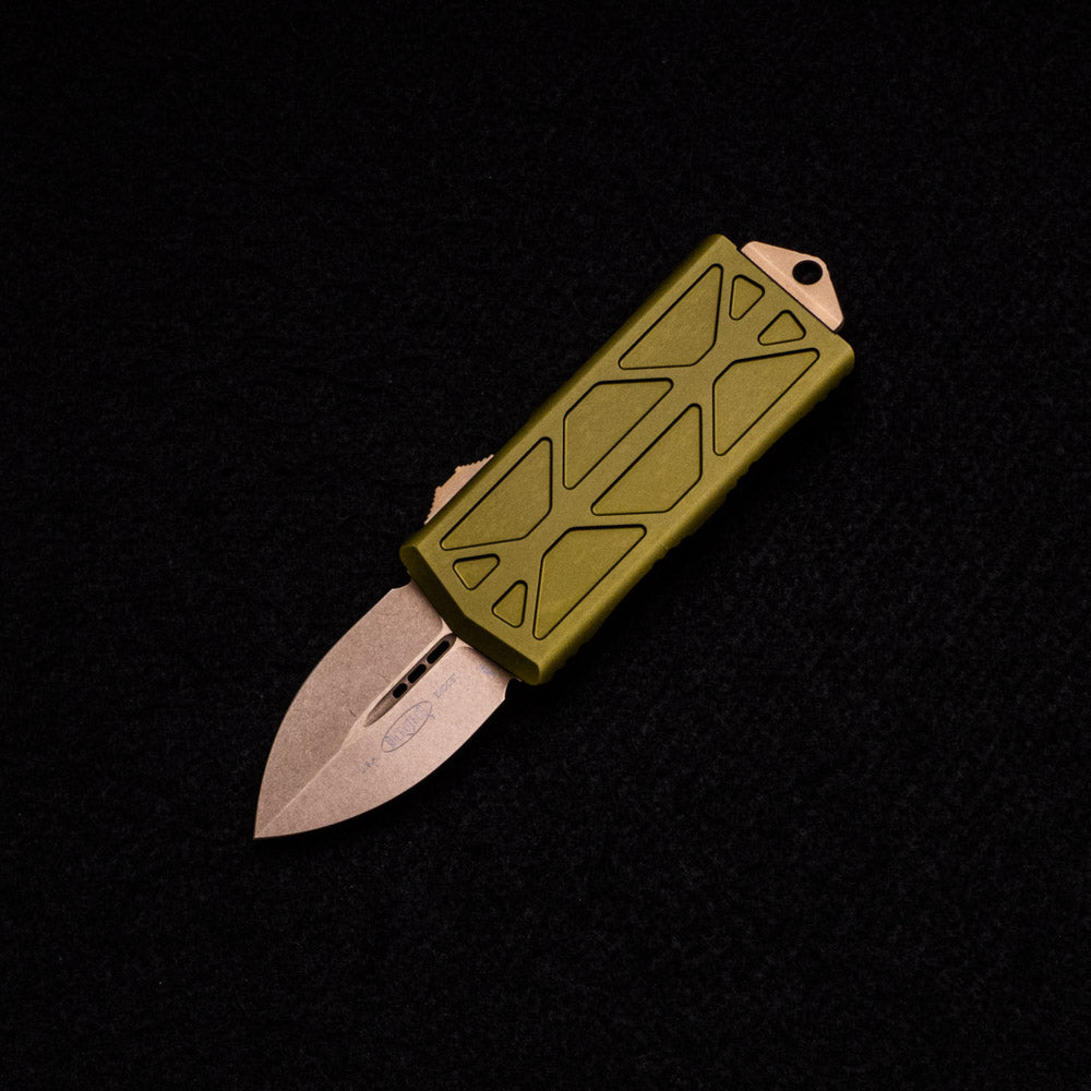 MICROTECH EXOCET - CA-LEGAL OTF KNIFE - MONEYCLIP D-E OD GREEN BRONZED STANDARD 157-13 OD