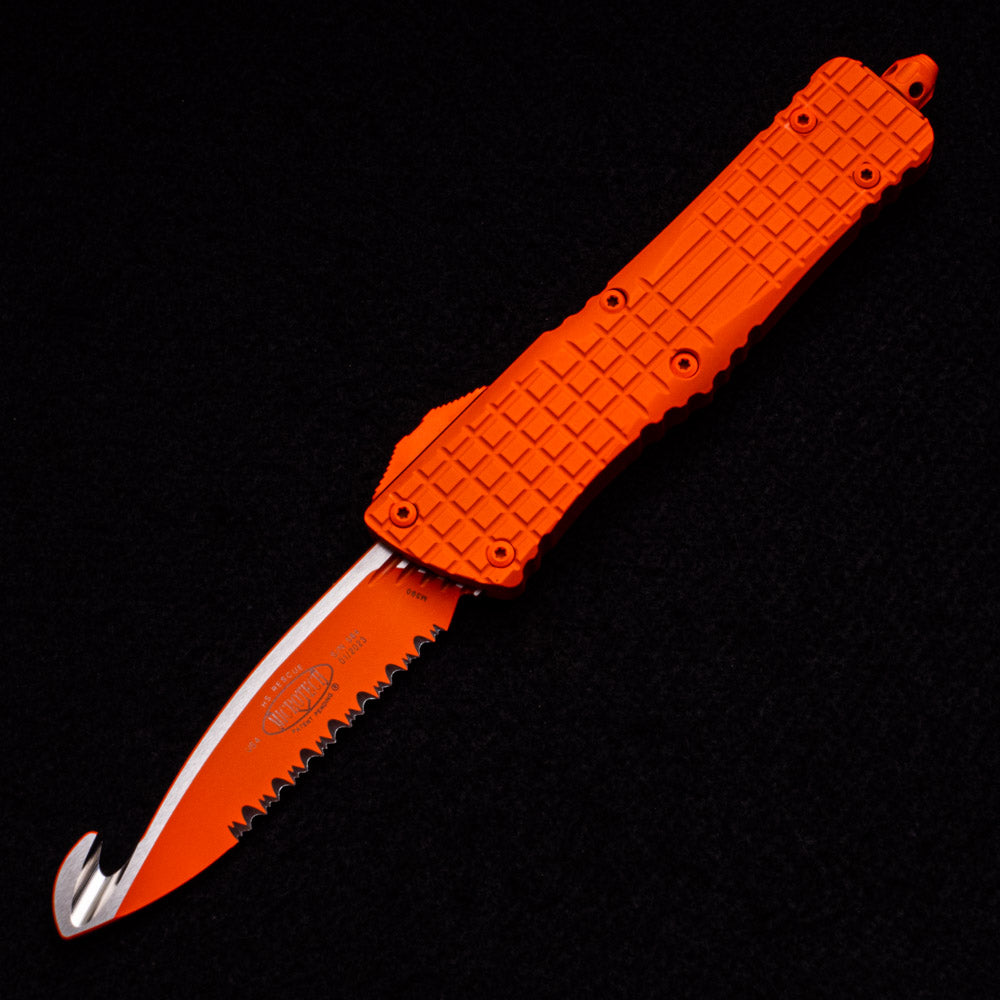 MICROTECH COMBAT TROODON – FRAG HS RESCUE – CERAKOTE ORANGE HANDLE – ORANGE FULL SERRATED 601-3 CORHS RESCUE