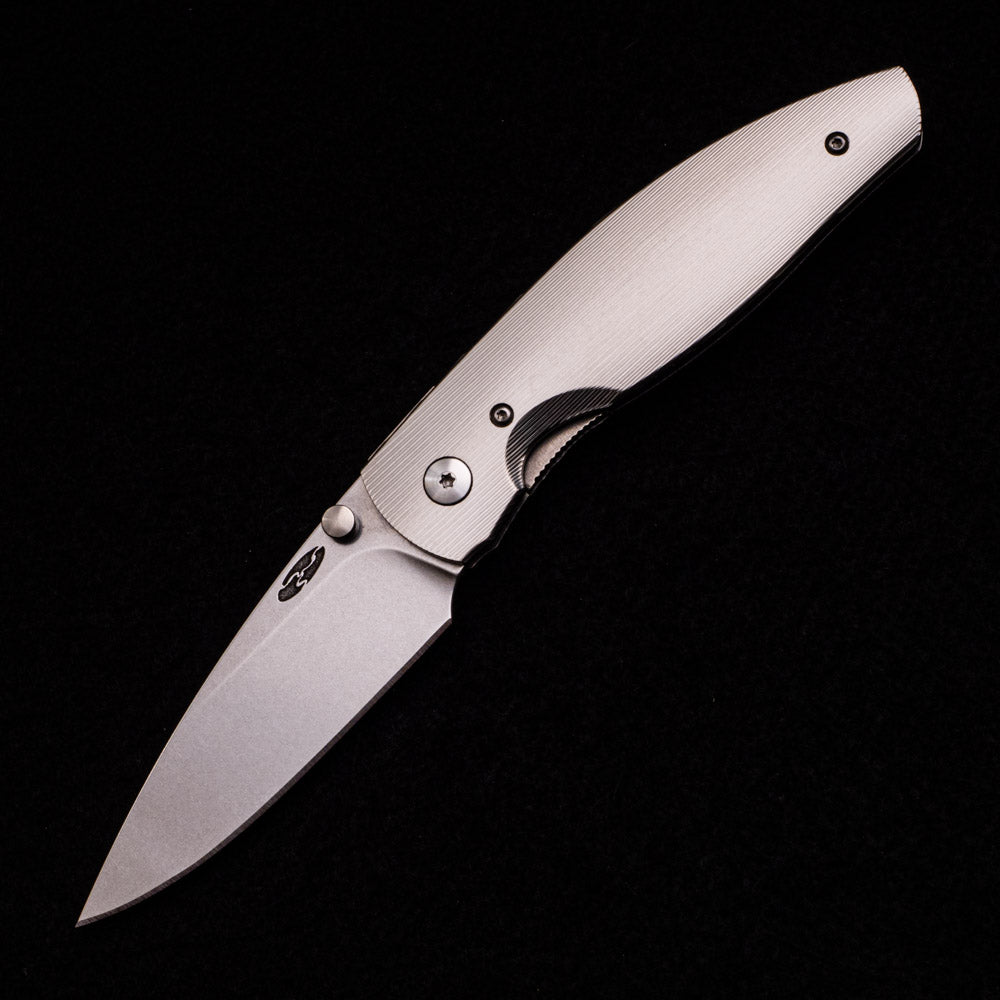 Three River Manufacturing Atom – Titanium Handle – 20CV Blade – Extra Blue G10 Scales