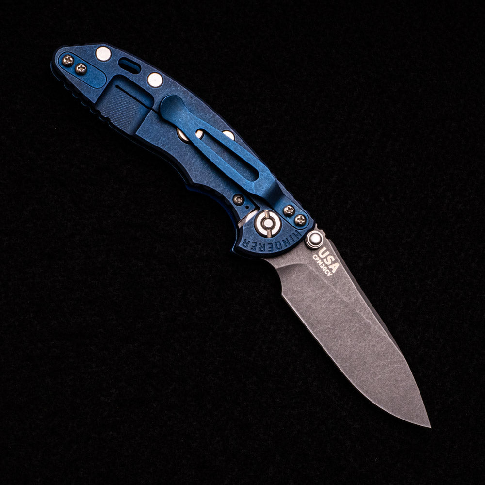 Hinderer Knives XM-18 3.0″ – Slicer CPM 20CV – Non Flipper – Tri-Way – Battle Blue – Blue G10